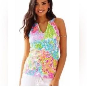 Lilly Pulitzer Arya Tank Top in Lovers Coral EUC